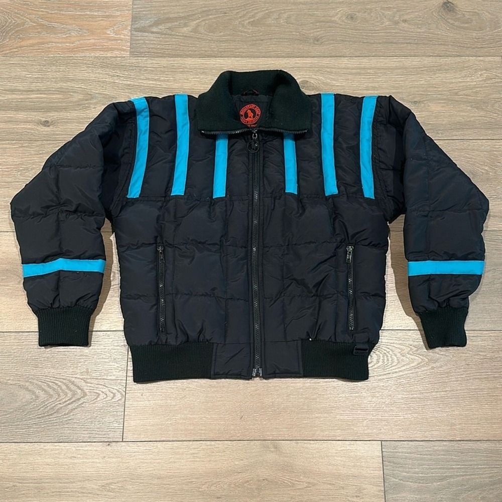 MOUNTAIN GOAT By White Stag Black Turquoise Vintage Down Skiwear‎ Winter Coat L